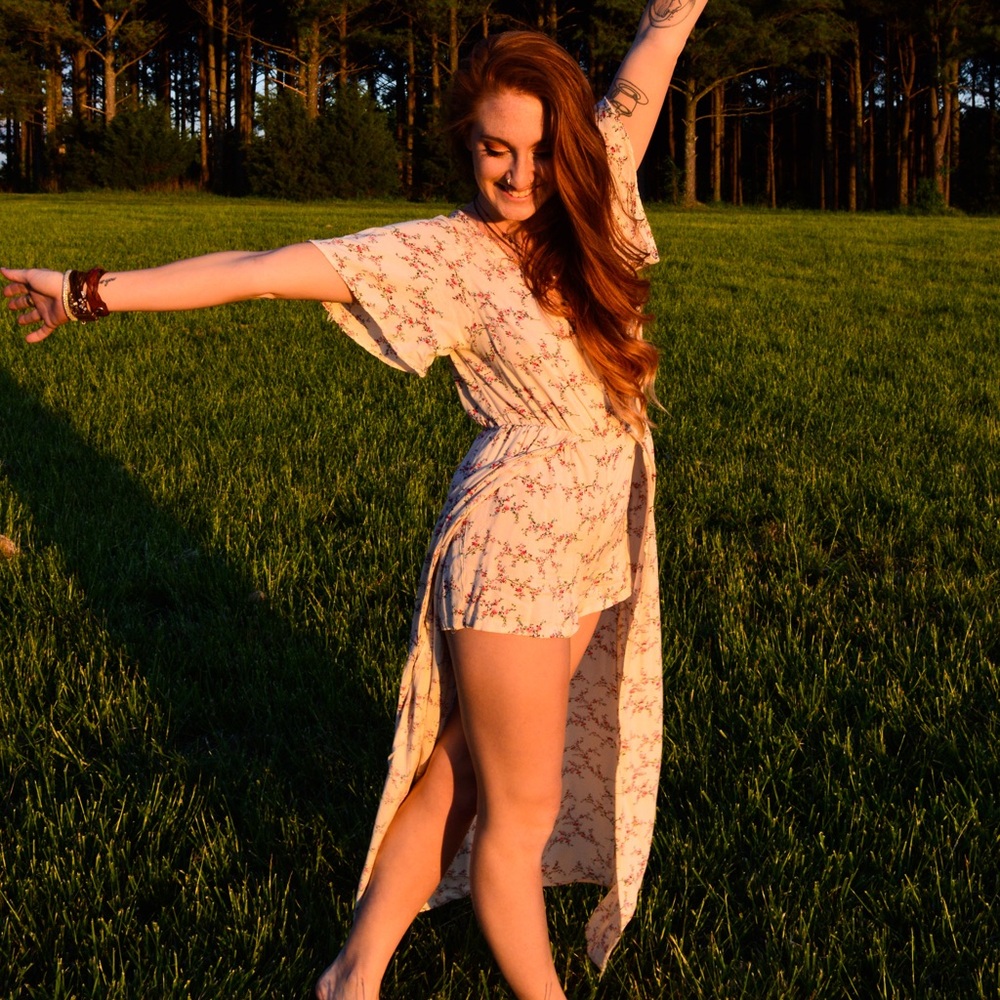 Floral Cream Romper with skirt